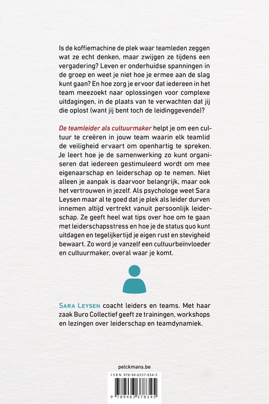 Achterkant boek "De teamleider als cultuurmaker" met tekst en ISBN.