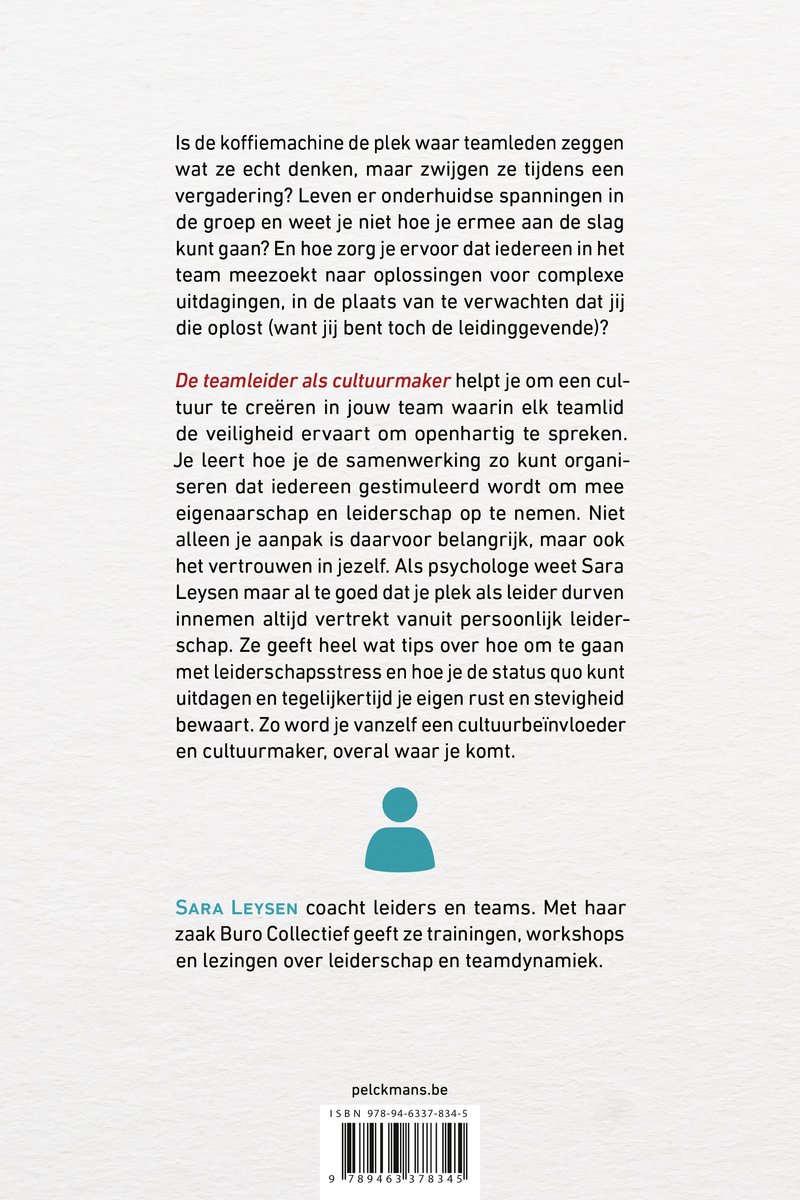 Achterkant boek "De teamleider als cultuurmaker" met tekst en ISBN.