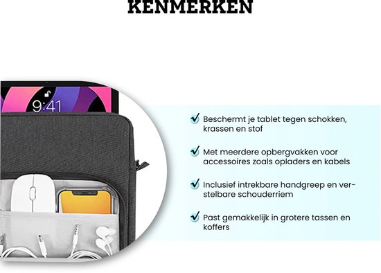 Somstyle Sac avec housse pour tablette adapté aux Tablettes de 9 à 11 pouces - Sac de transport avec bandoulière - Grijs