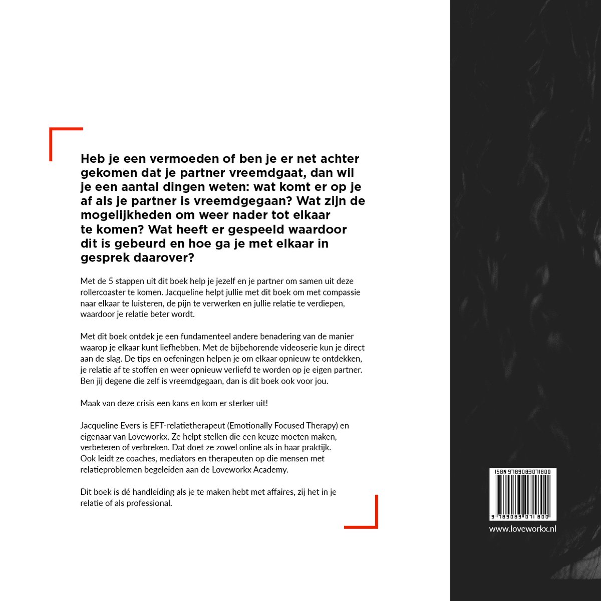 Boekomslag van 'Vreemdgaan in 5 stappen samen verder'. Tekst is in het Nederlands. ISBN: 9789083018009.