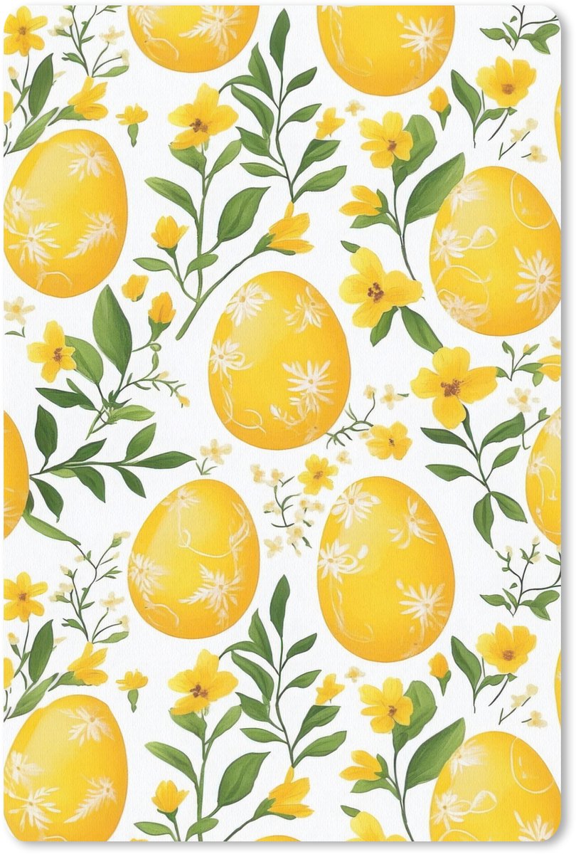 Muismat 18x27 cm - Mousepad Bloemen - Paaseieren - Geel - Muismatten