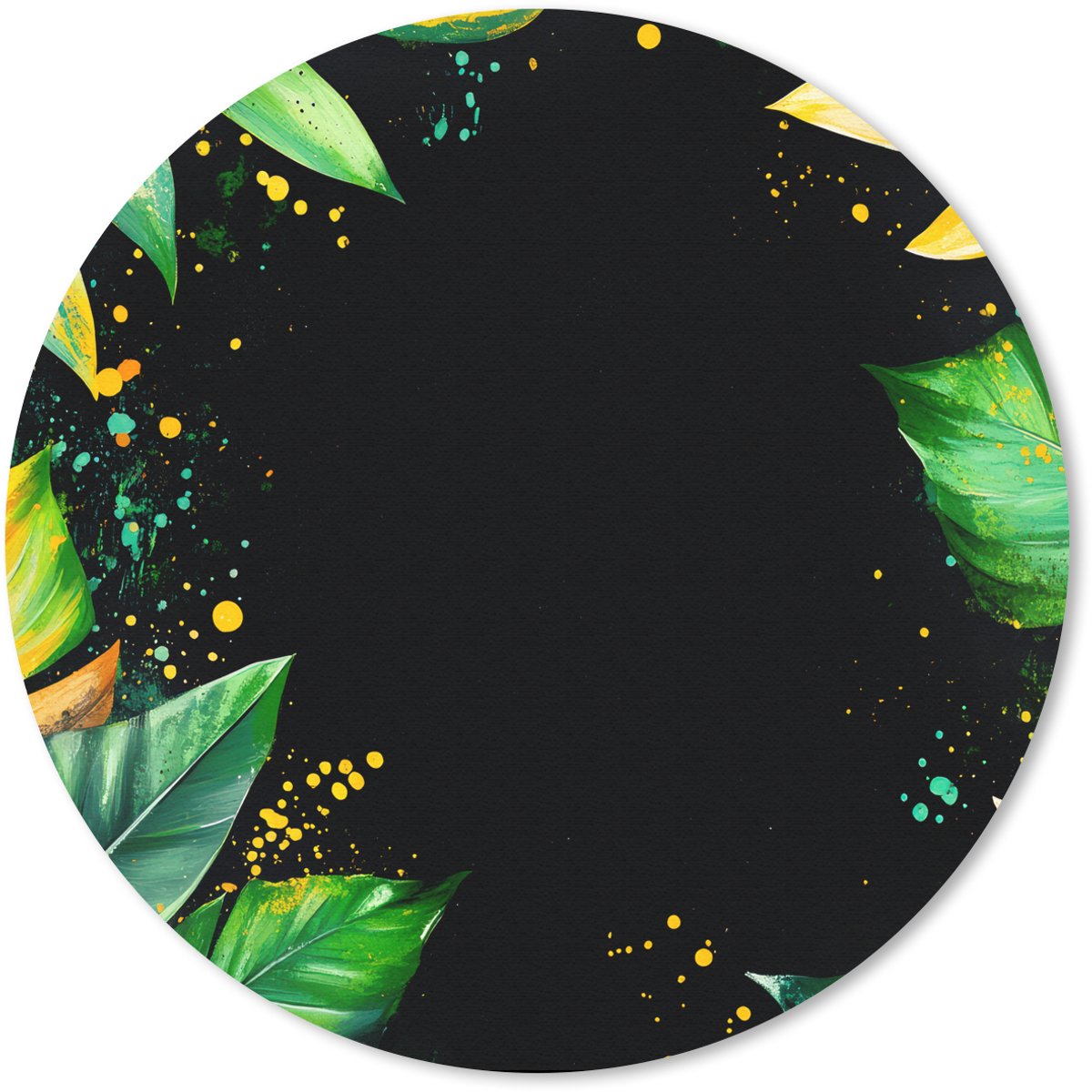 Muismat rond 20x20 cm - Mousepad Bladeren - Groen - Geel - Verf - Jungle - Ronde muismatten