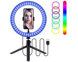 Ringlamp Luminex Pro® | RGB LED | 8 Verschillende Kleuren | Cadeau | Make-up light | 26cm | ringlamp 36 cm | mini statief | Voor vloggers, influencers, instagram posts, tiktok | bluetooth afstandbediening |