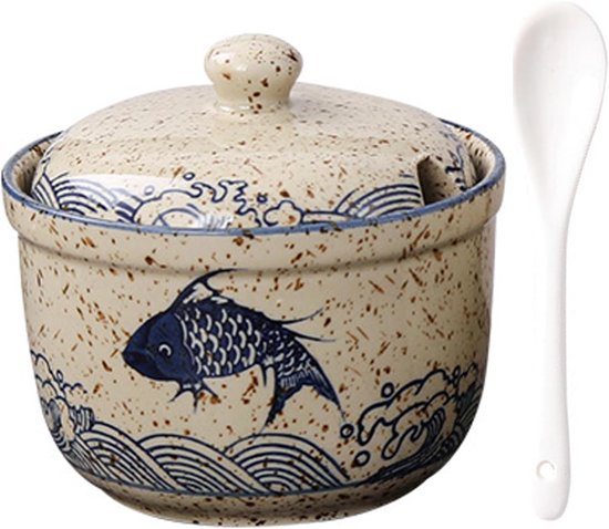 Yhuasia Suikerpot, moderne suikerpot, keramische suikerpot, kruidenpotjes met lepels van keramiek met lepels en bamboedeksels voor het bewaren van suiker, zout (zwart