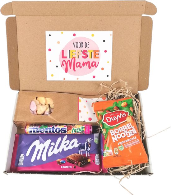 Moederdag cadeautje - Voor de liefste mama - brievenbus cadeau - Milka - Hartjes - Nootjes - Mentos - Moederdag cadeau door de brievenbus - Moederdag chocolade snoep cadeau