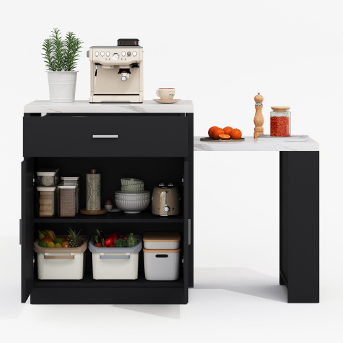 Set Van 5 Eettafels En Stoelen - 150 X 80 X 76 Cm - Klaptafel Met Opbergruimte 4 Stoelen Mdf Donkergrijs