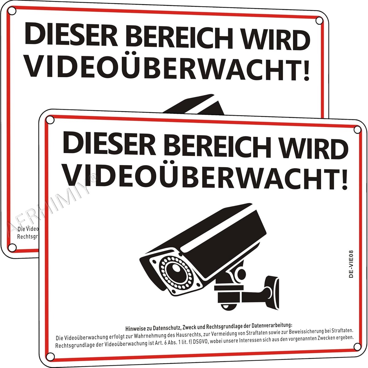 Videobewaakt Bord - Reflecterend en Waterbestendig - Aluminium - 20 x 15 cm - 2 Stuks