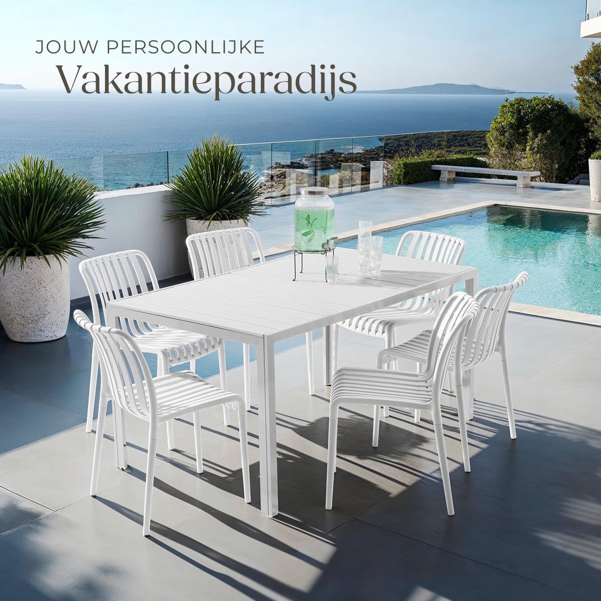 tectake® Set van 2 Tuinstoelen Alcudia - Creme - Kunststof Stoelen - Stapelbaar - Stoelen voor Tuin, Terras of Balkon - Weerbestendig en UV-bestendig - Draagkracht 120kg per Tuinstoel – foto 8