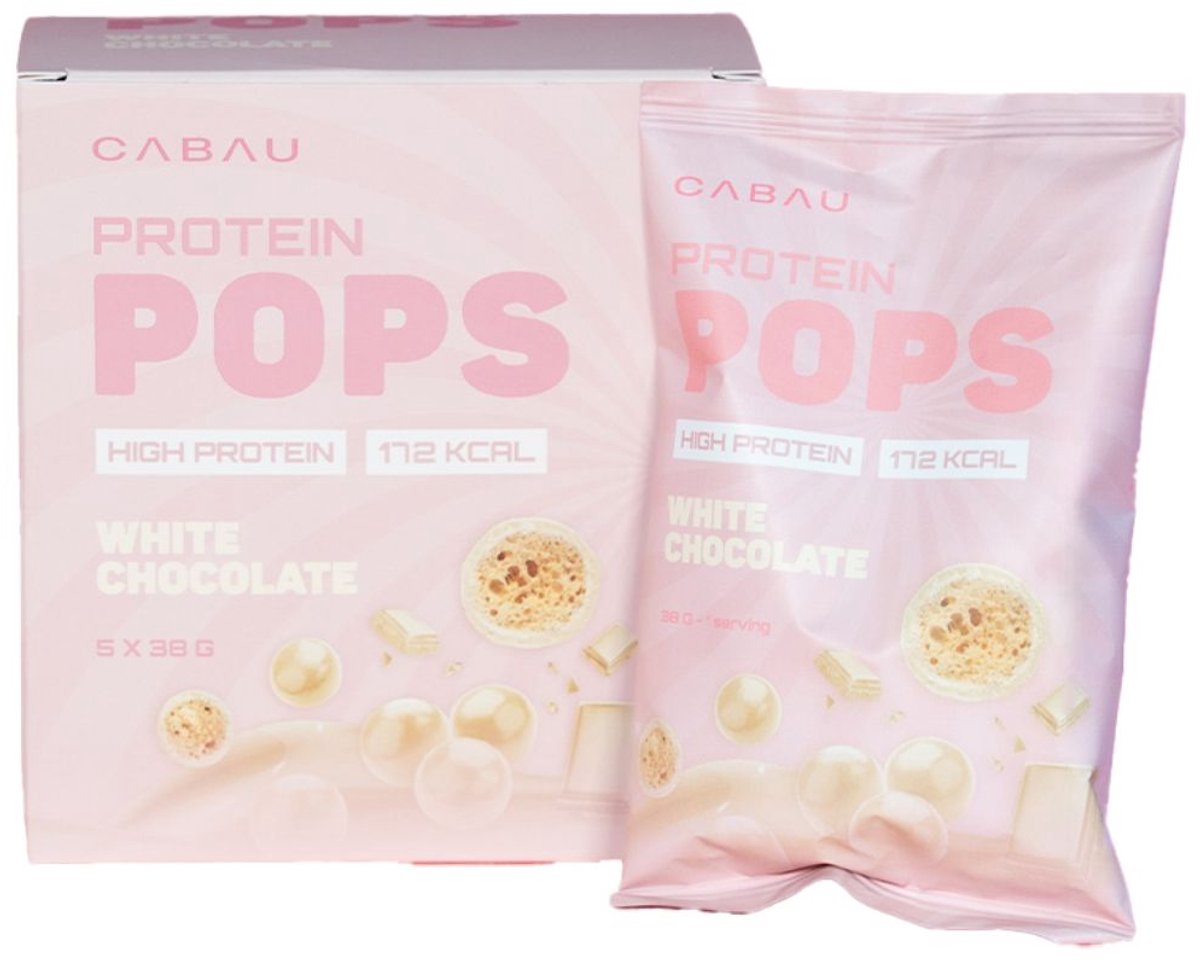 Goedkoopste Cabau Protein Pops - White Chocolate - Chocolade balletjes - Luchtig & Crunchy - 10 gram eiwit per portie - 5 zakjes - Laag in calorieën - Eiwitsnack - Eiwitrijk tussendoortje - Voor thuis, onderweg of op werk