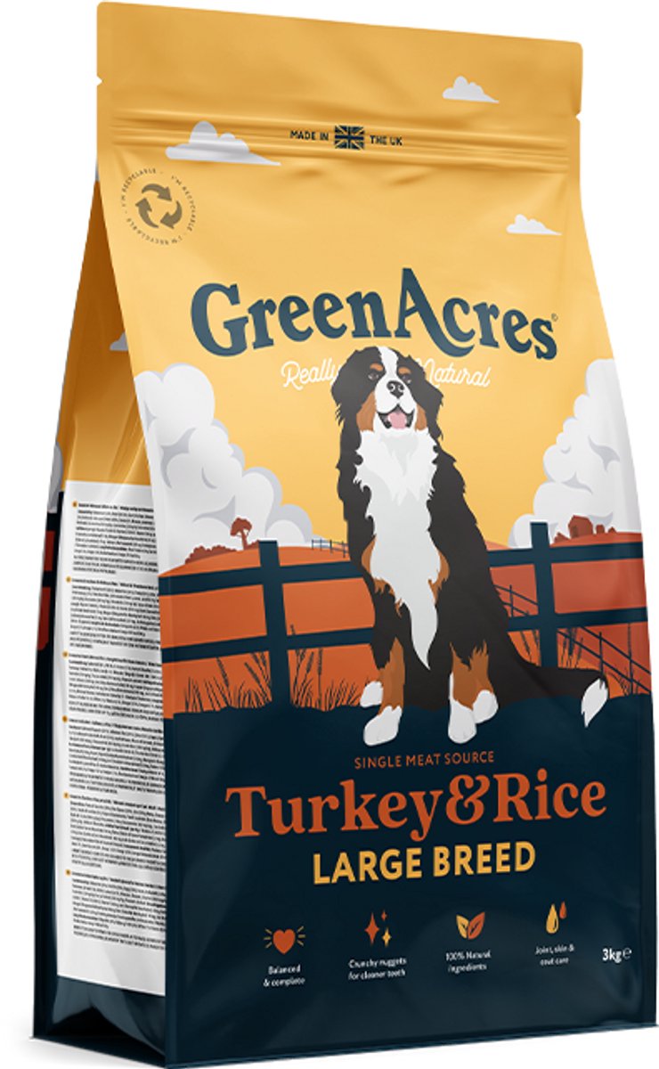 GreenAcres GreenAcres Hondenbrokken Large Breed Kalkoen & Rijst 12 Kg