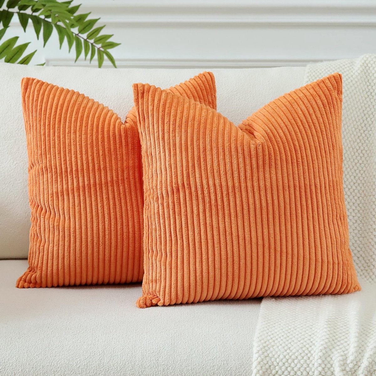 Ibenzoa Klassieke Corduroy Kussenslopen Set van 2 voor Bank en Woonkamer, 45x45 cm, Warme Oranje Tint