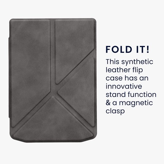 kwmobile e-reader hoesje geschikt voor Pocketbook Verse / Verse Lite / Verse Pro / Color / Vivlio Light/Light HD hoes - Ereader flip case met standaard - E reader cover van kunstleer - In antraciet van kwmobile — afbeelding 3