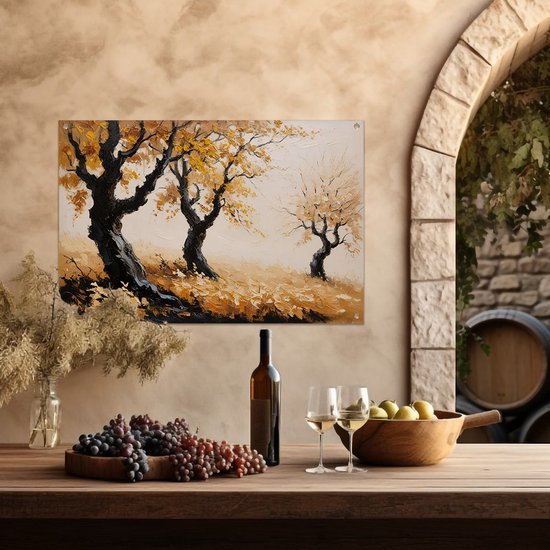 Herfstbomen in mistig landschap - Herfst poster - Tuinwanddecoratie bomen - Expressionisme - Buiten decoratie - Decoratie muur - tuinposter 60x40 cm