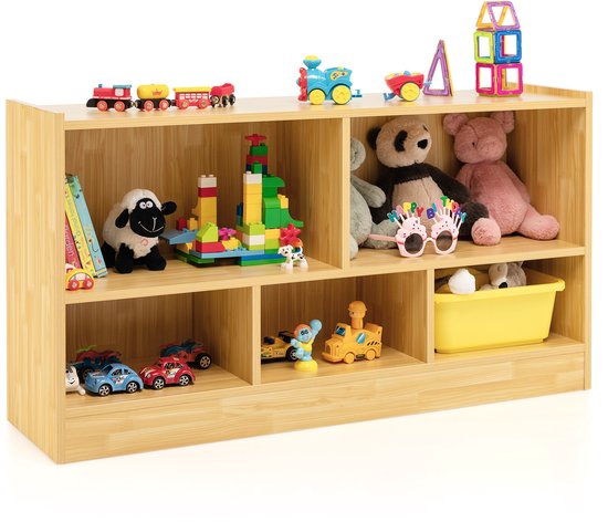 COSTWAY Houten Speelgoedkast Voor Kinderen - Open Speelgoedrek Met Vakken 111 X 30 X 61,5 Cm Eiken