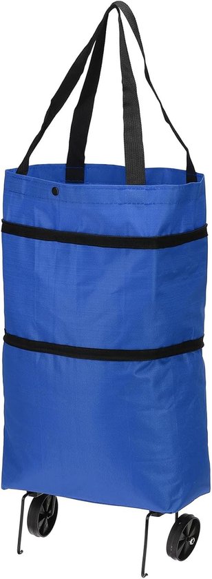 Boodschappentas - Opvouwbare boodschappentas met wiel - opvouwbare trolleytas met wiel - Boodschappentrolley - herbruikbare multifunctionele boodschappenreistas - Blauw - 600D Oxford doek - 45*40 cm