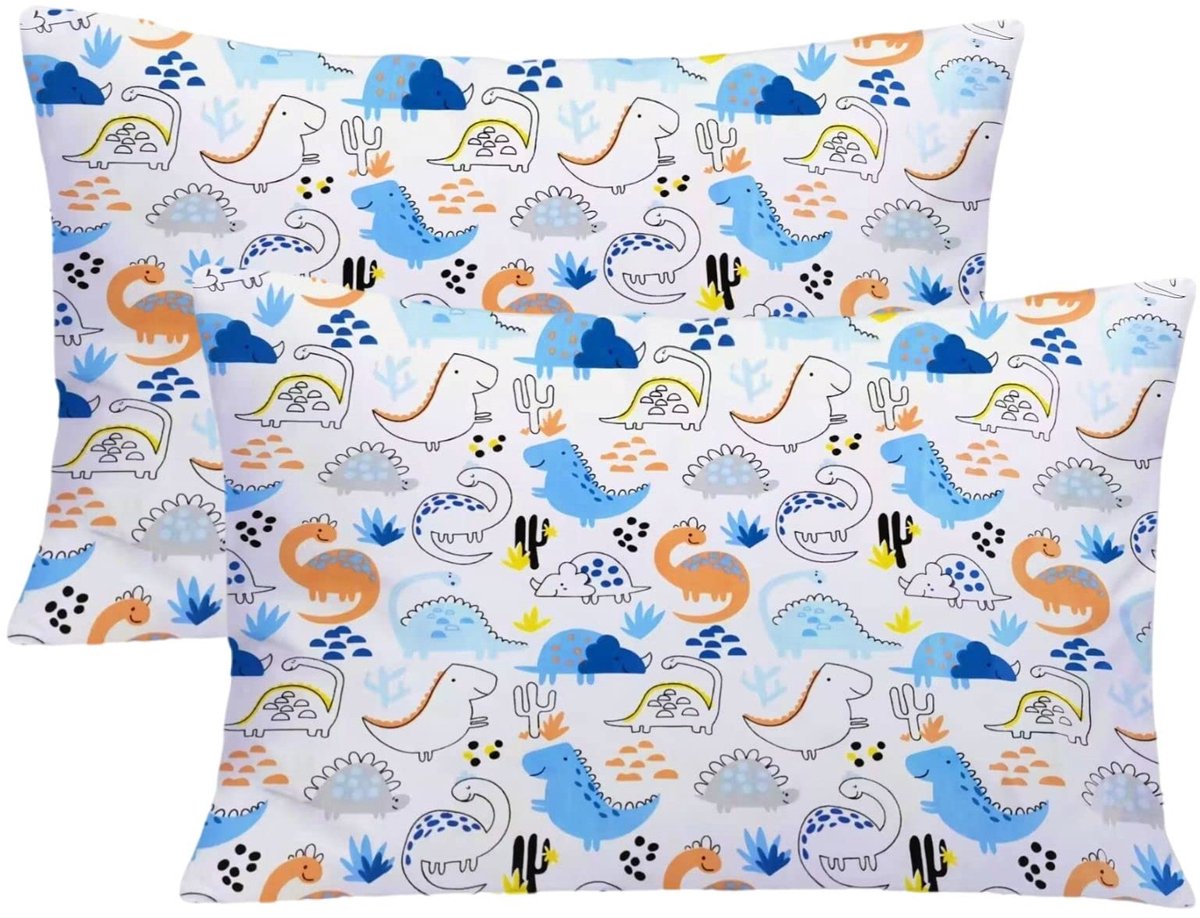 Ibenzoa Knusse en Ademend Katoenen Kussenslopen voor Kinderen met Dinosaurusontwerp, Set van Twee, 40 x 60 cm wit