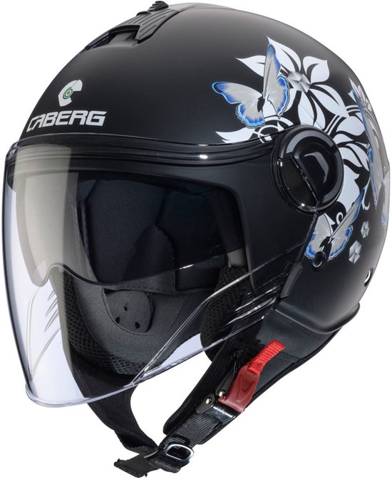 Caberg Riviera-X Flower - Mat Zwarte Motor en Scooter Jethelm met ingebouwd zonnevizier - Maat XS - ECE 22.06 Gekeurd