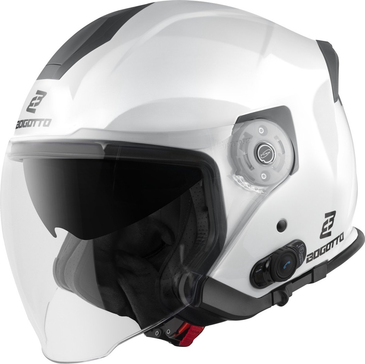 Bogotto H586 BT Solid Wit Bluetooth Jethelm - Maat M - Helm