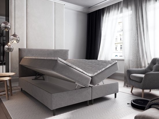 Boxspring Milou Opberg Bed 180x200 cm Grijs Bonellvering - €534,94