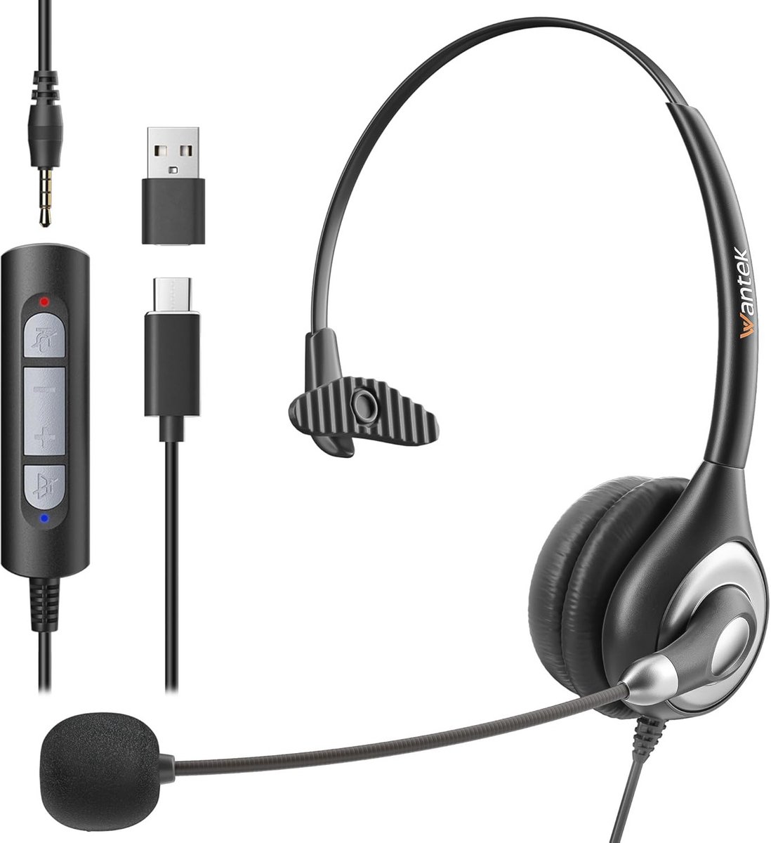 Type-C Mono Headset met Microfoon - Noise Cancelling voor Computer en Telefoon