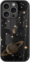 Hoesje geschikt voor Apple iPhone 16 Pro - Space - Zwart - TPU luxe case (glossy toplaag) - Print - Hardcase backcover zwart