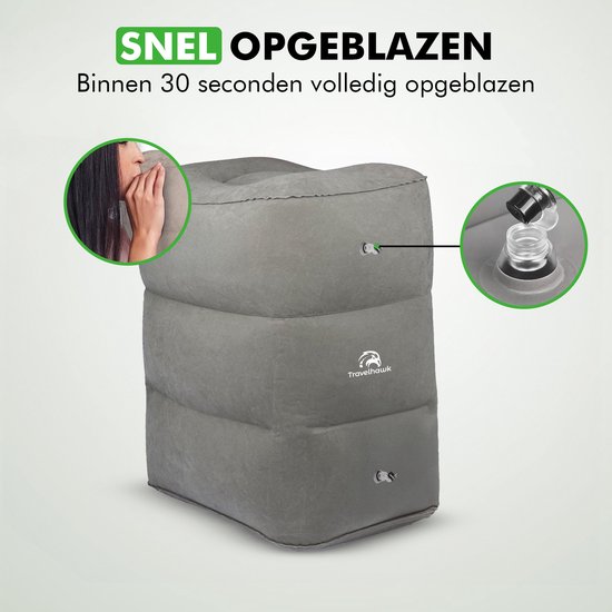 Travelhawk Opblaasbaar Vliegtuigbedje - Reiskussen - Voetkussen - Vliegtuig Bedje - Voetsteun - Voor Baby en Kinderen - 3 Standen - Auto/Trein/Bus - PVC - Grijs van Travelhawk — afbeelding 3