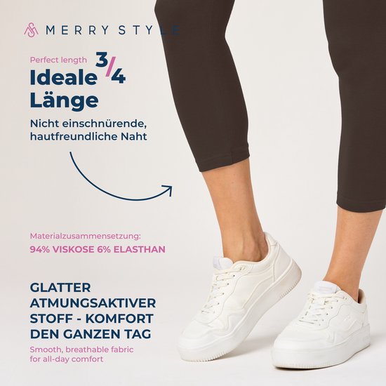 Merry Style MS-MS10-199-LE Dames Capri Leggings - Sport - Vrijetijdsbroek - 3/4 Lengte - Katoen - Sporbroek - Yogabroek - Bruin - L
