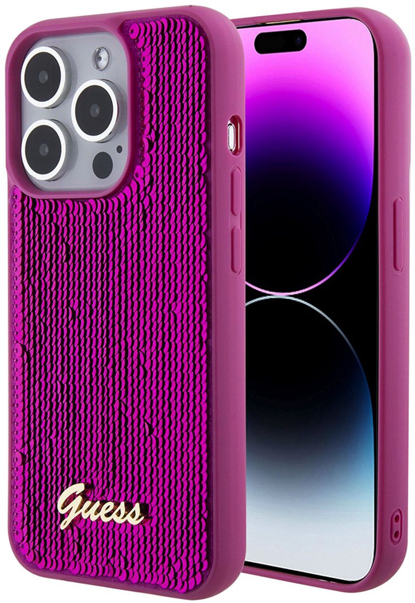 Guess Sequins Script Logo Back Case - Geschikt voor Apple iPhone 15 Pro Max (6.7") - Magenta