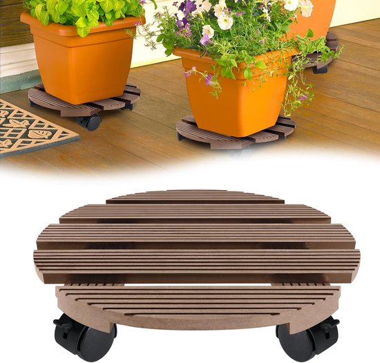 JNGLGO WPC Pflanzenroller 2er Set - 100kg Tragkraft, 30cm Rund & Eckig