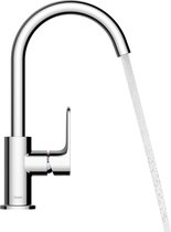 hansgrohe Rebris S - Wastafelmengkraan - Ééngreeps bediening - Met trekwaste - 210mm maat - Draaibare uitloop - Mat Zwart
