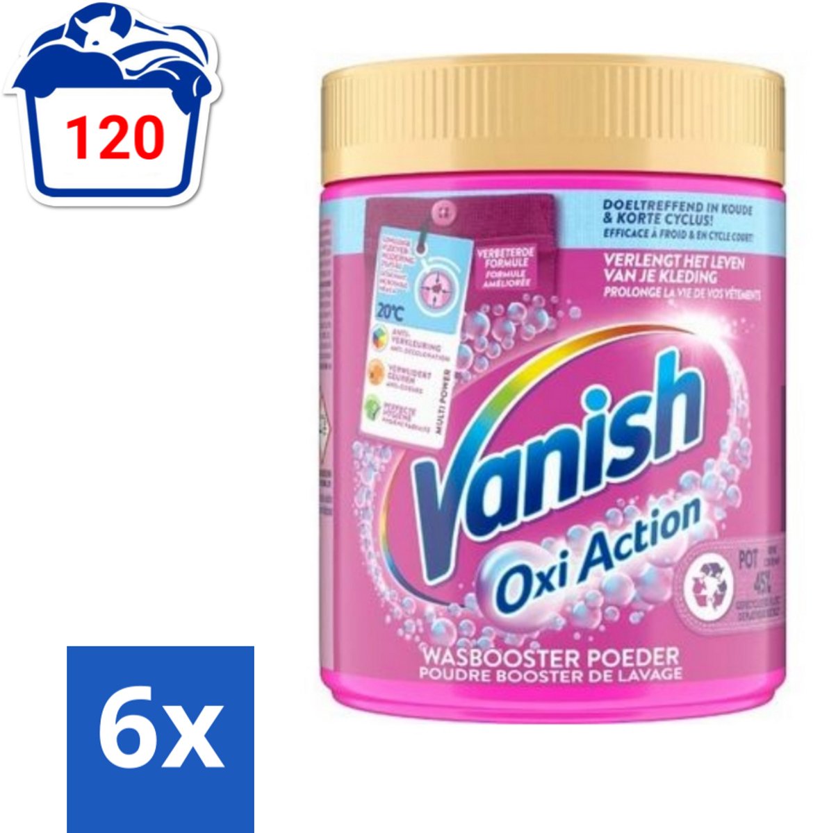 Vanish Oxi Action - Vlekkenverwijderaar Poeder - Zonder Bleek - Gekleurde Was - 530 Gram - Voordeelverpakking - 6 stuks