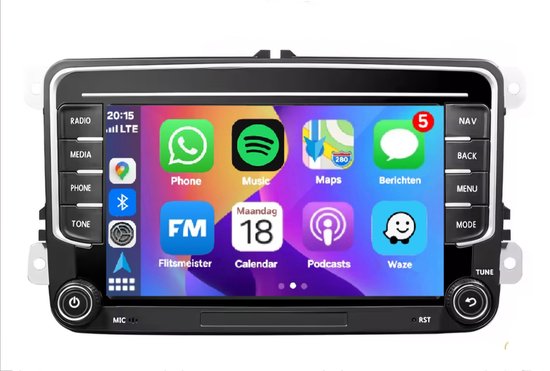 Autoradio 7″ touchscreen 1/32GB met Apple Carplay Android Auto GPS navigatie VW Golf 5 6 Polo Passat Touran