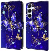 Diamant blauw vlinders - book case hoesje - telefoonhoesje geschikt voor Samsung Galaxy A56 / A36
