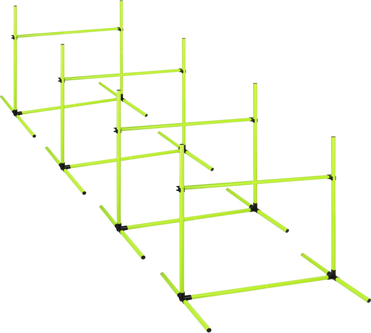 NAIZY 4-delige behendigheids hordenset PVC slalom huisdier in hoogte verstelbare trainingspalen springpalenset voor honden en katten, conditietraining, springkracht, behendigheid - groen