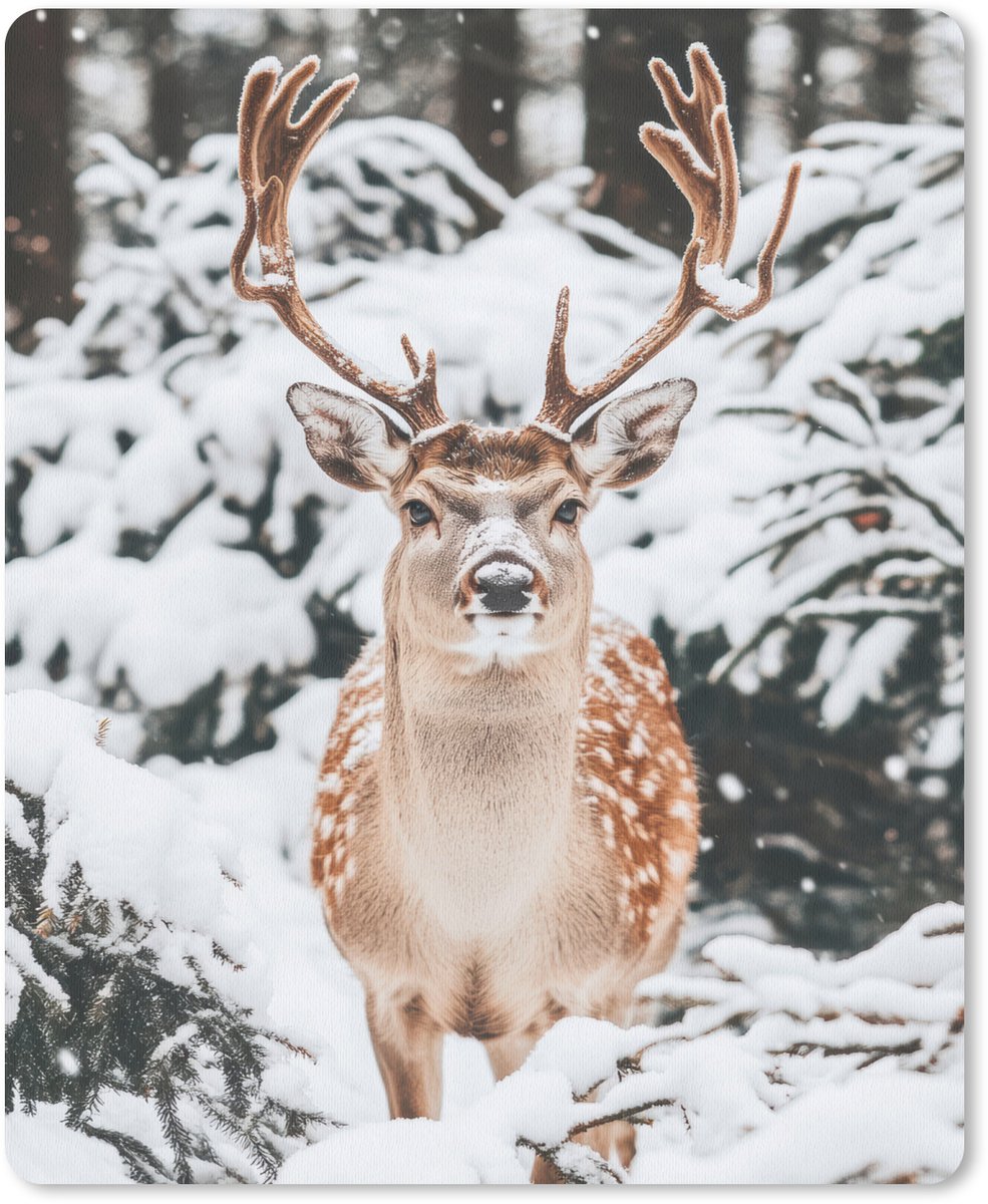 Muismat 19x23 cm - Mousepad Hert - Sneeuw - Winter - Bos - Dieren - Muismatten