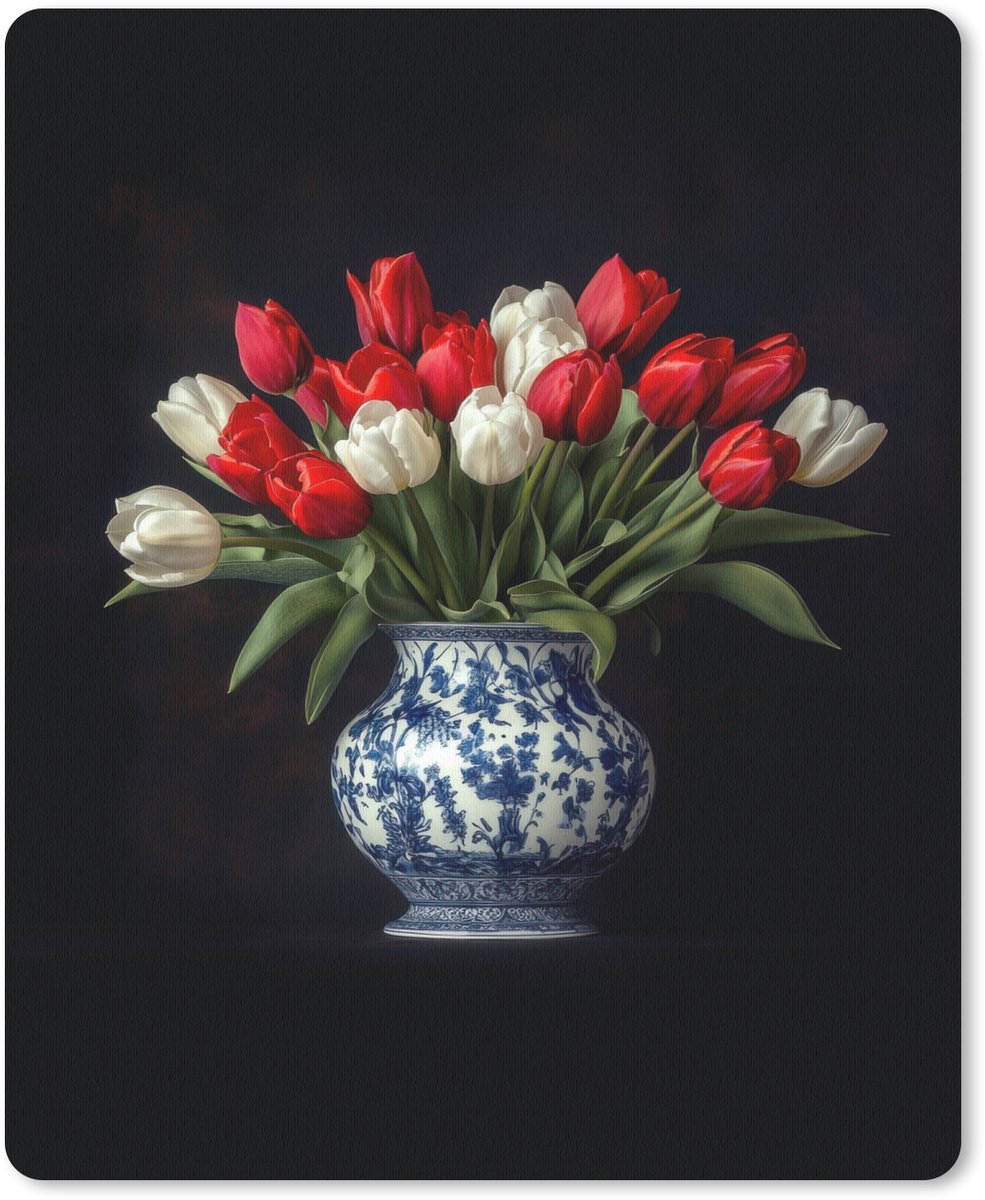 Muismat 19x23 cm - Mousepad Rode - Bloemen - Tulpen - Vaas - Muismatten