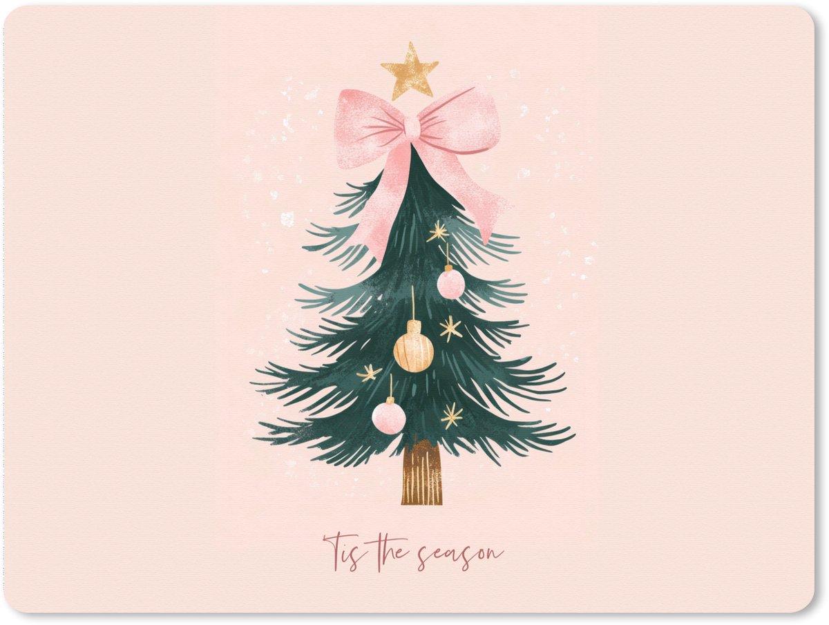 Muismat XXL 80x60 cm - Bureau onderlegger - Bureau mat Christmas Season - Kerst - Kerstboom - Roze - Bureaumat - Gaming mousepad xl - Bureaulegger groot - Computer deskmat