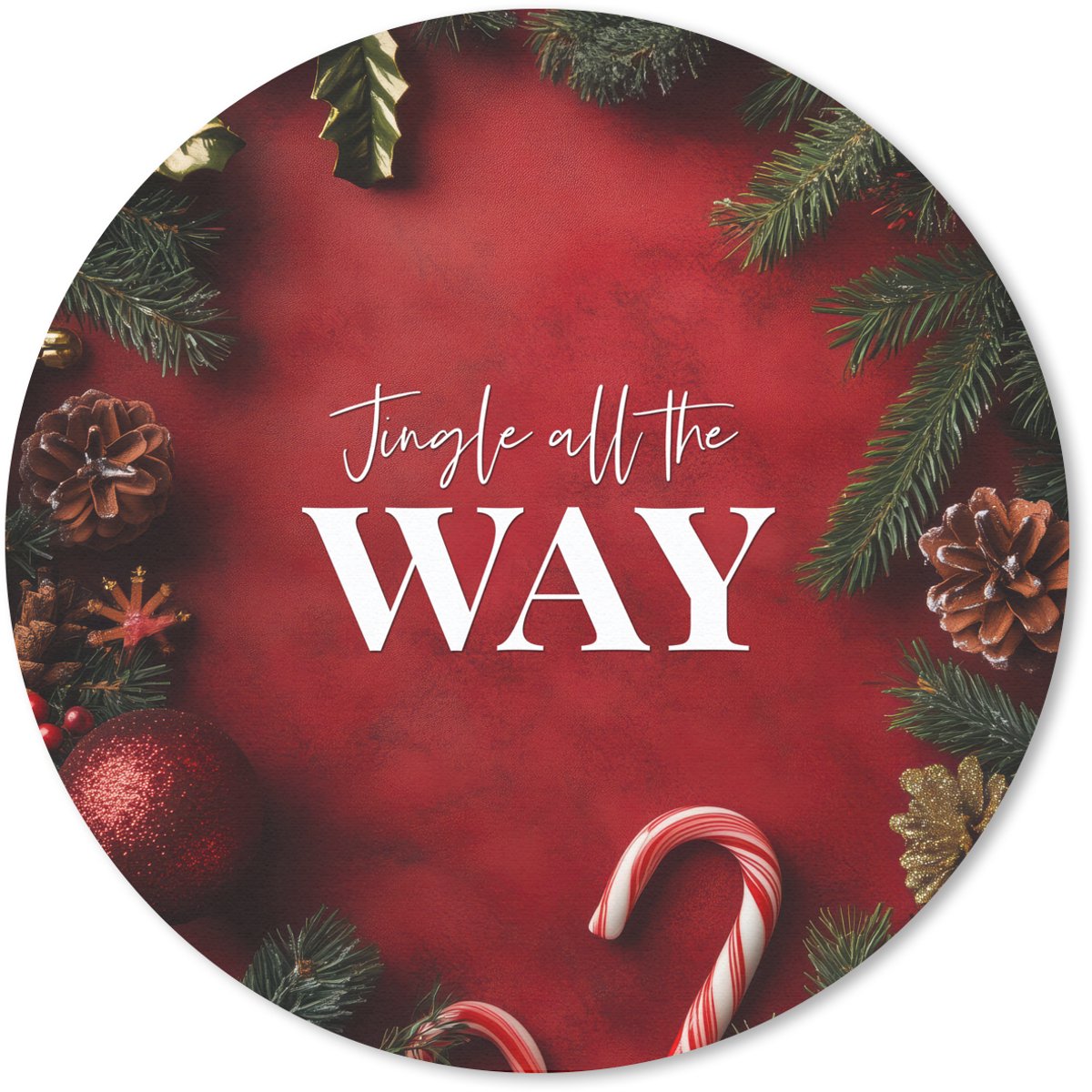 Muismat rond 20x20 cm - Mousepad Kerst - Quote - Rood - Kerstballen - Ronde muismatten