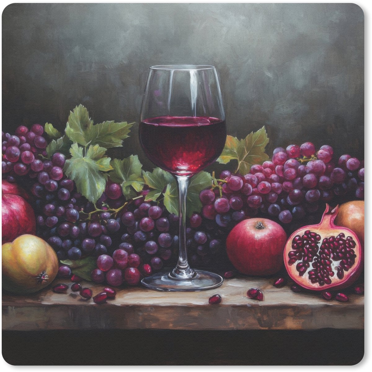 Muismat 30x30 cm - Mousepad Wijn - Fruit - Stilleven - Muismatten