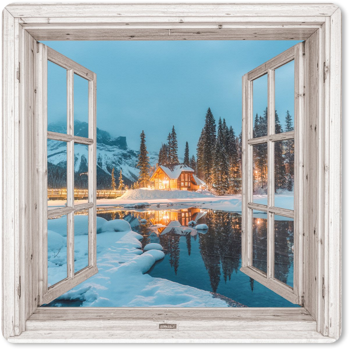 Muismat XXL 50x50 cm - Bureau onderlegger - Bureau mat Doorkijk - Winterlandschap - Natuur - Huis - Bergen - Bureaumat - Gaming mousepad xl - Bureaulegger groot - Computer deskmat