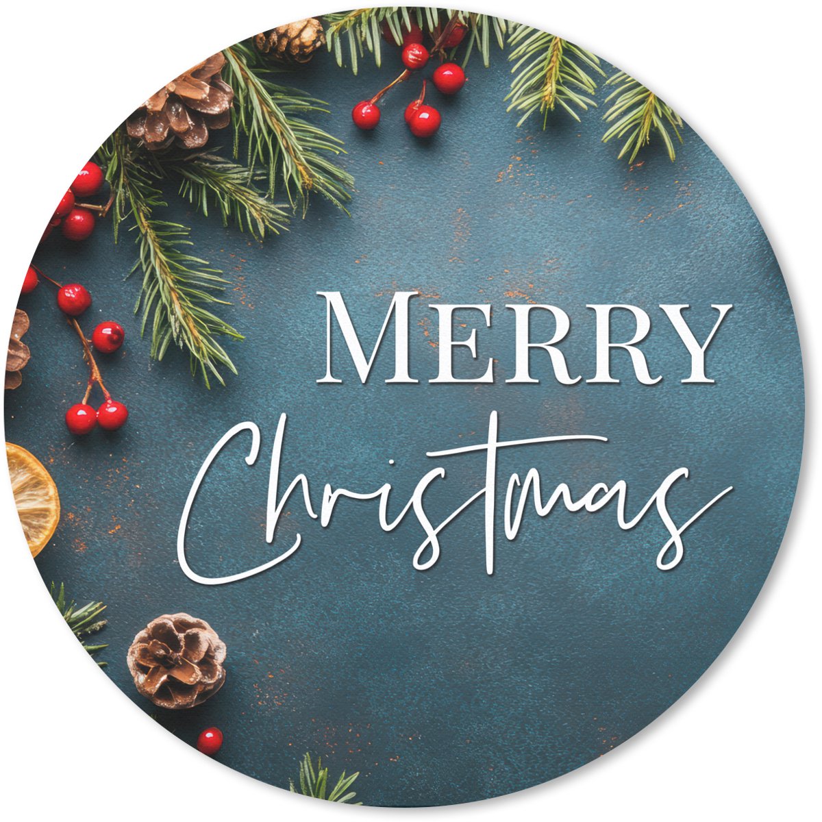 Muismat rond 40x40 cm - Mousepad Merry Christmas - Blauw - Kerst - Winter - Ronde muismatten
