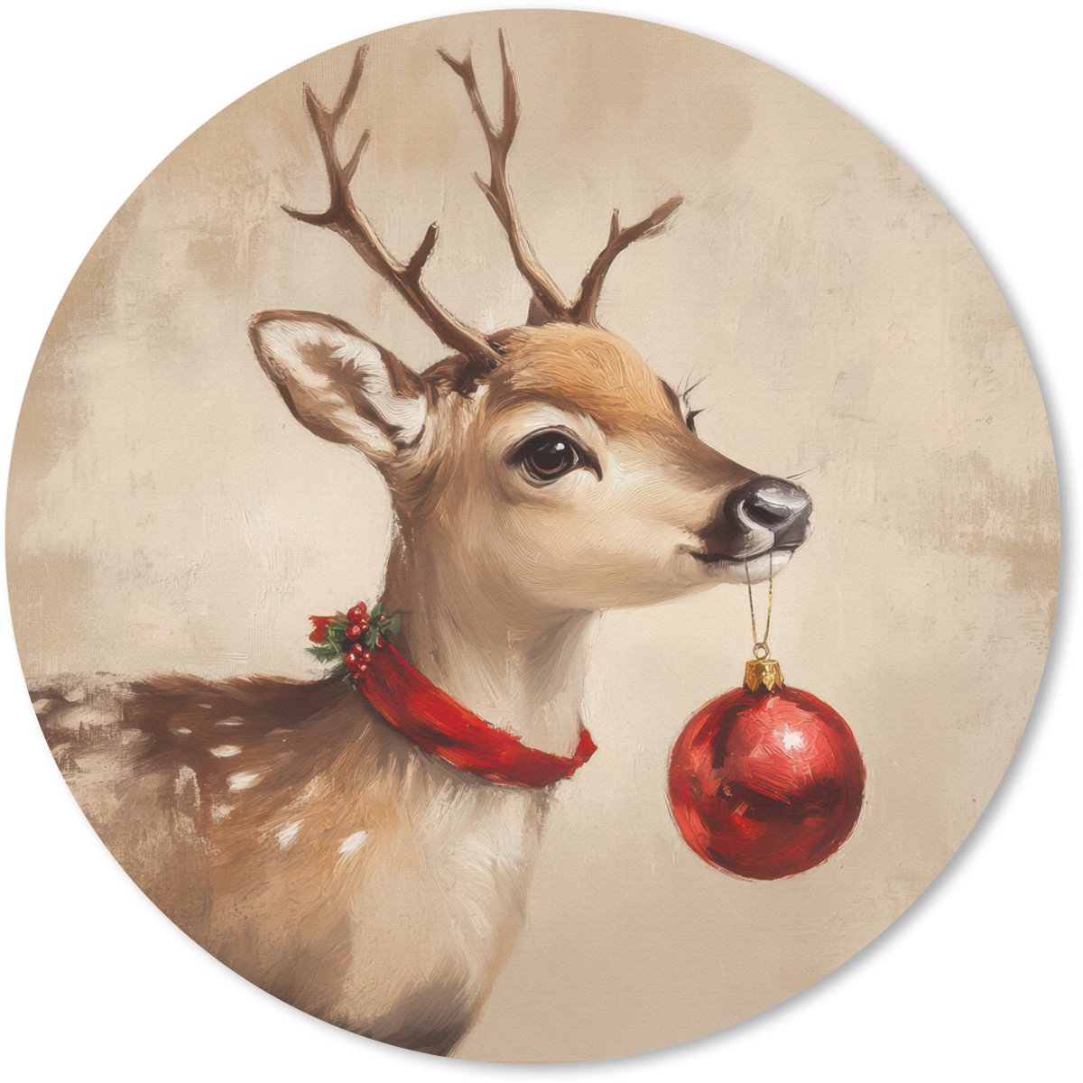 Muismat rond 50x50 cm - Mousepad Kerst - Hert - Gewei - Kerstbal - Rendier - Ronde muismatten