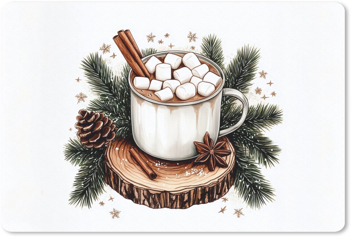 Muismat 27x18 cm - Mousepad Winter - Hout - Chocolademelk - Drink - Kerst - Muismatten