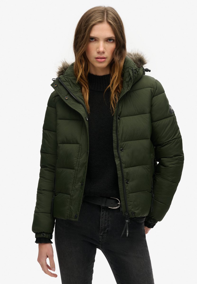 Superdry Korte tussenlaagjas met capuchon Dames Gewatteerde jassen Olijf