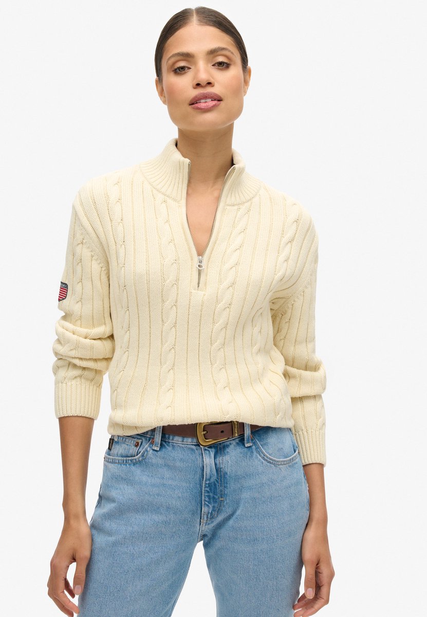 Superdry Gebreide rugbytrui met halve rits Dames Sweaters Creme