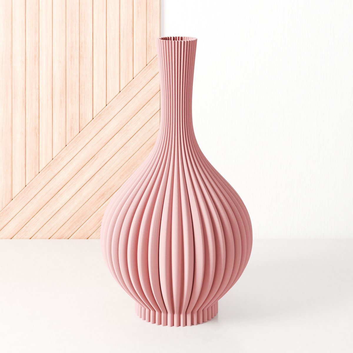 Fleuriek Vaas - Roze - H40 cm - Vaas voor zijden bloemen of kunstbloemen - Woonaccessoires voor droogbloemen - 3D geprinte vaas van gerecycled kunststof