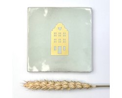 Tegeltje - Huisje groen -eigen huis-samenwonen-nieuw huis-house warming-home sweet home-cadeau-inclusief houder-feestdagen