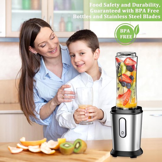 Mini Blender - Smoothie Maker - Gezonde Drankjes Maken - Krachtige 500W Motor - 2x 600ml Flessen - Zilver van MINI — afbeelding 2