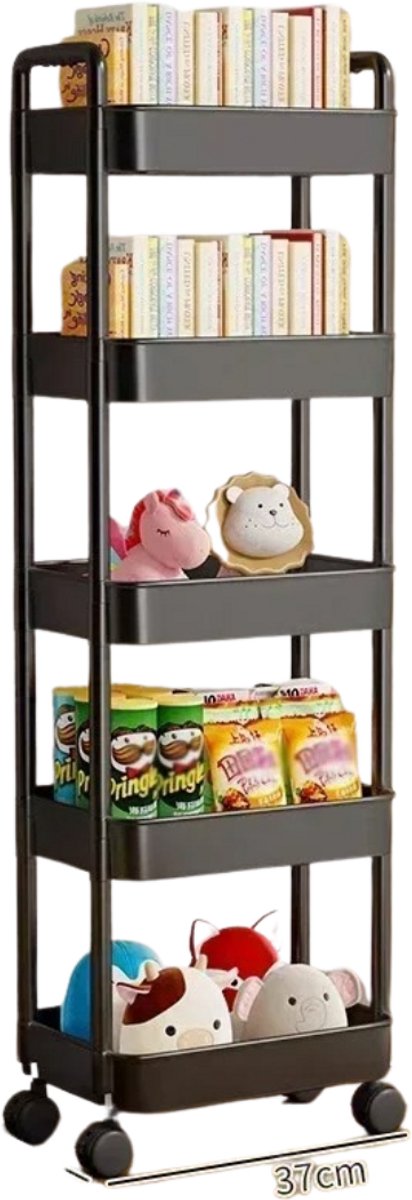 Bovista Bar Cart - Serveerwagen - Serveerkar - Keukentrolley - Drank Trolley - Keuken - Bijzettafel - Restaurant - Zwart - 5 Lagen