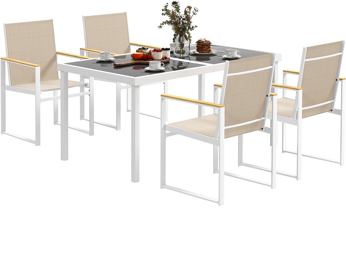 Outsunny - Tuinset - 5-delig - Staal - Kunststof - Wit